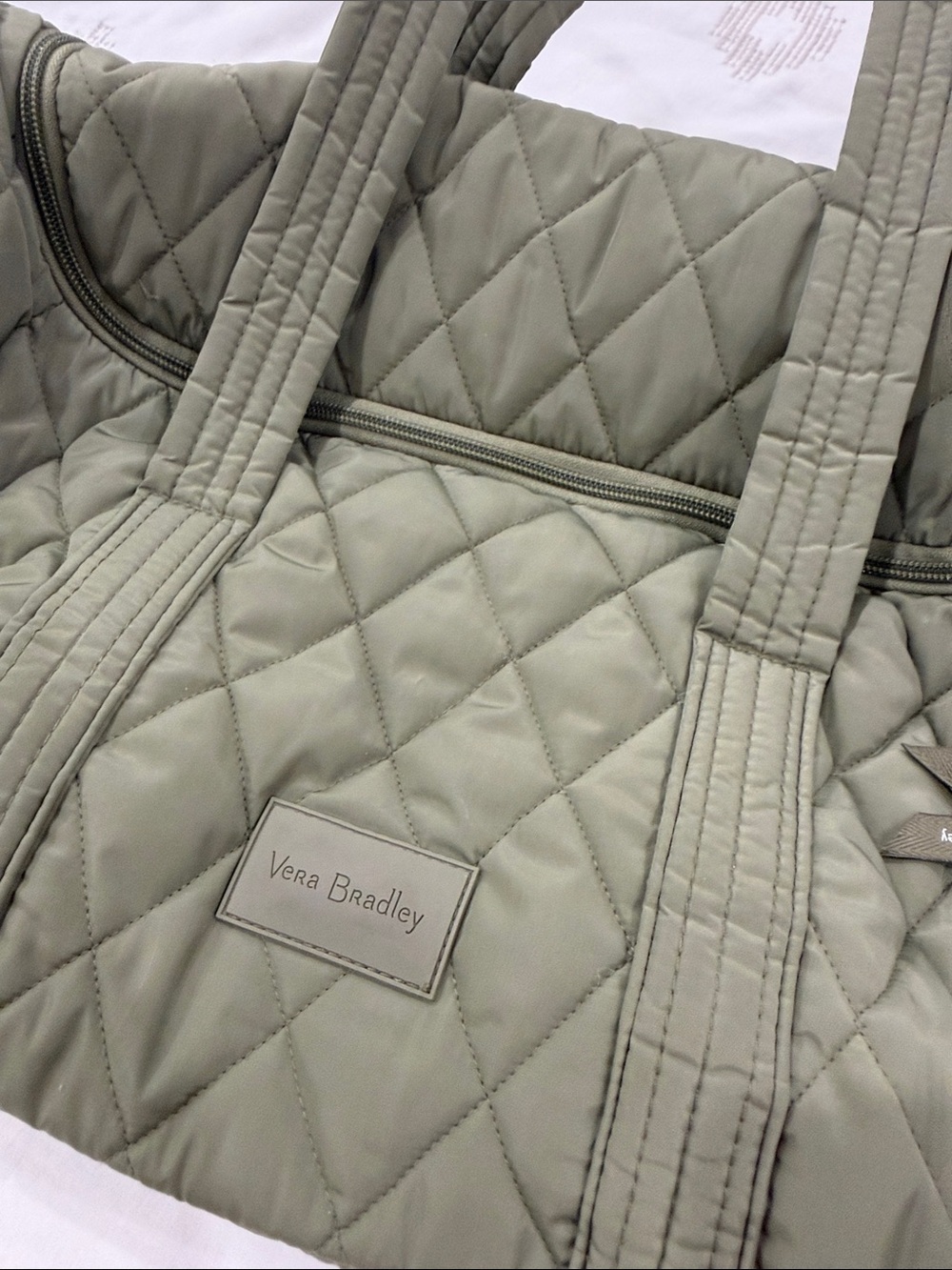 Vera Bradley Quilted Olive Green Duffel Tote - Picture 2 of 8